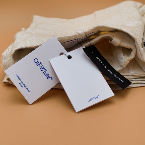 NWT + OFF-WHITE JACQUARD FABRIC TATTOO PALAZZO PANTS / Coconut Milk - Picture 4 of 11